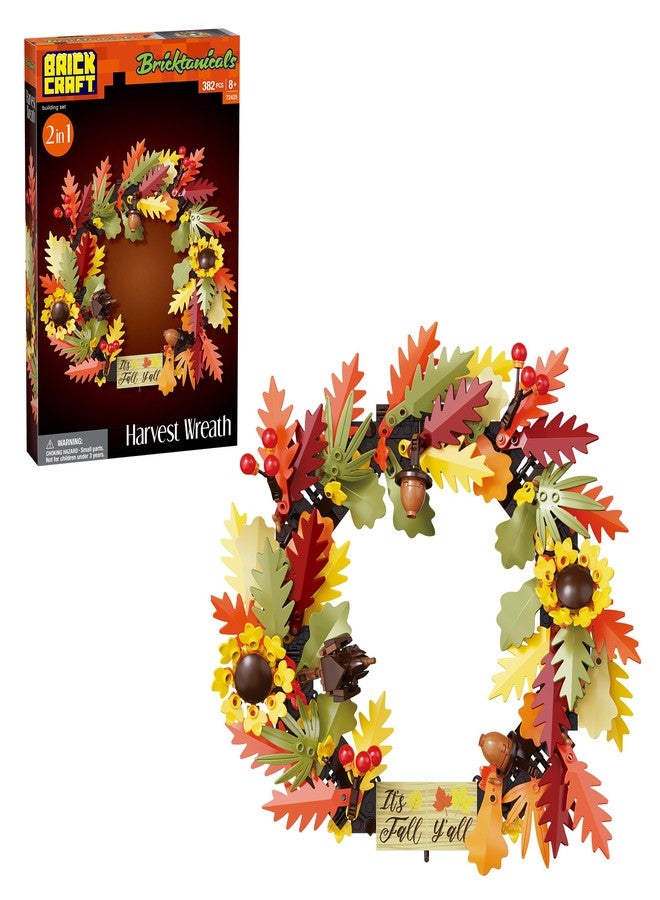 Brickcraft Harvest Wreath Brick Building Kit, 382 Pieces | DIY Autumn & Halloween Home Décor | 2-in-1 Fall Wreath & Garland Craft | Festive Thanksgiving Decoration Gift for Kids & Adults, Ages 8+ - Image 1